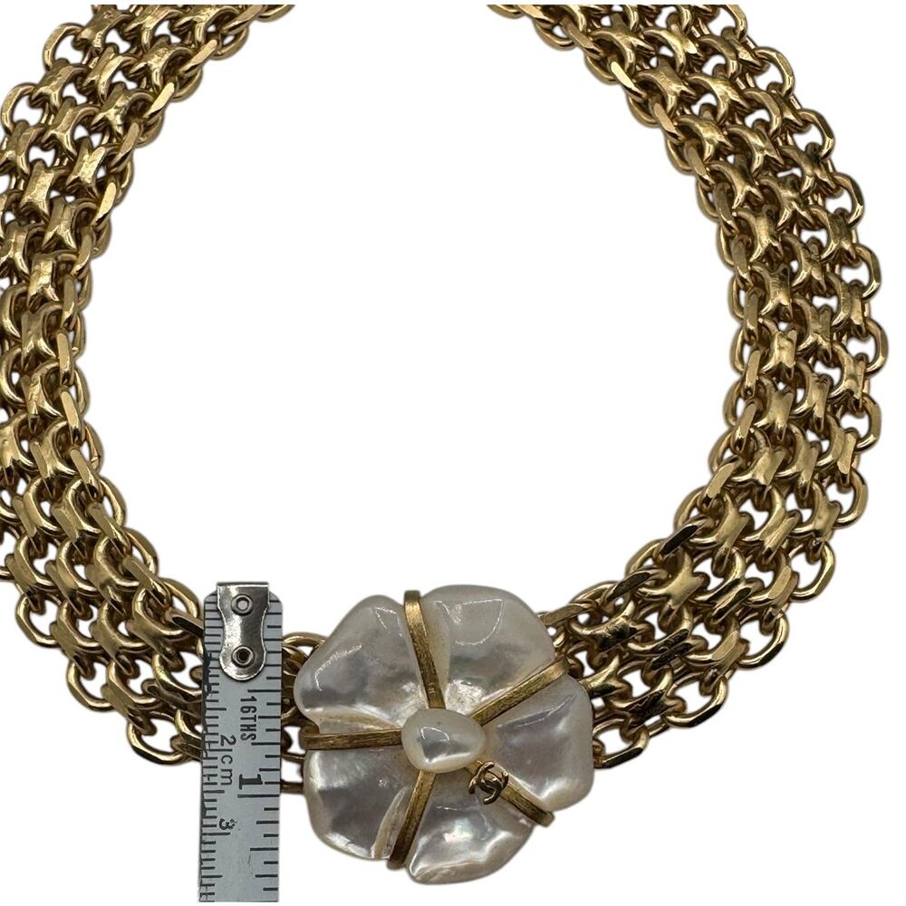 Chanel Mother Of Pearl Camellia Gold Choker/Necklace - Picture 9 of 10